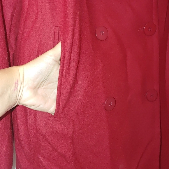 Harve Bernard Holtzman‎ Red Wool Blend Double Breasted Pea Coat Car 12 - Picture 5 of 8